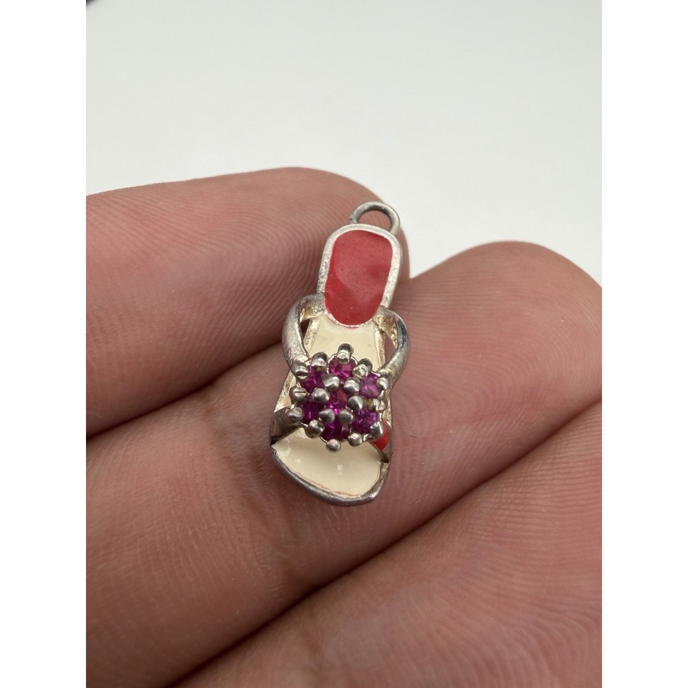 Vintage Sterling Silver And Pink Topaz Sandal Charm Pendant